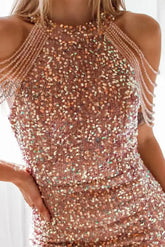 Hnewly - Sexy Solid Sequins Patchwork Strapless Wrapped Skirt Dresses(4 Colors) Pink / S